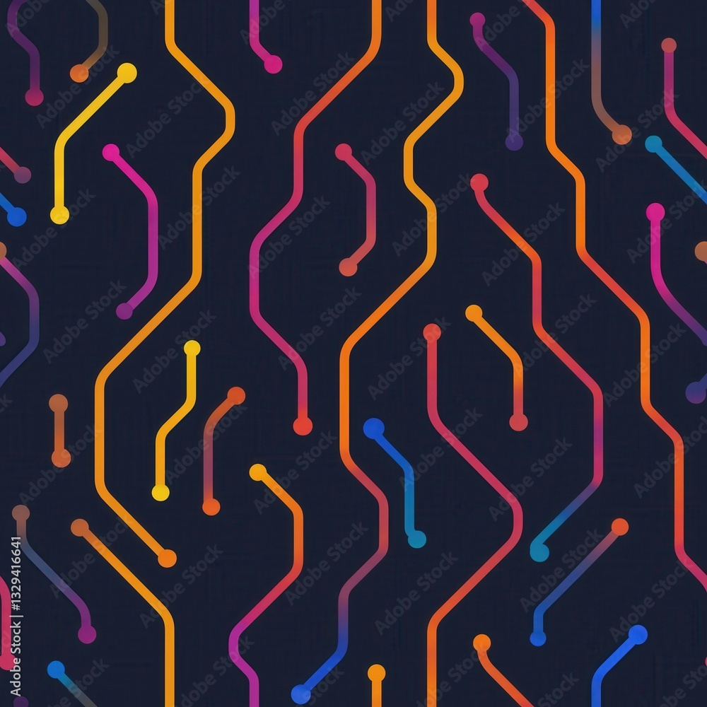 Poster futuristic circuit board with glowing neon lines on dark background for tech and design concepts