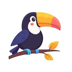 Fototapeta premium Adorable Cartoon Toucan Bird on Branch, Cute Jungle Animal Illustration