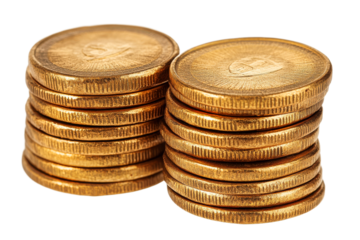 Stacked golden coins on transparent background