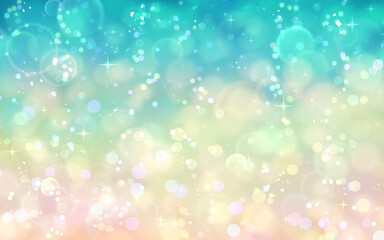 カラフルなグラデーションのキラキラ背景　イルミネーション　玉ボケ　光