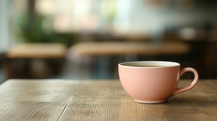 A tranquil and classic caf setting with a teacup and a newspaper neatly placed on a wooden table creating a peaceful and inviting atmosphere for relaxation contemplation or focused work