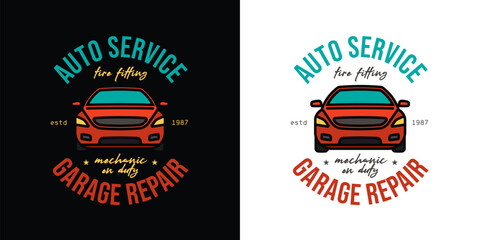 Car service emblem. Original vector illustration in vintage style. T-shirt design.
