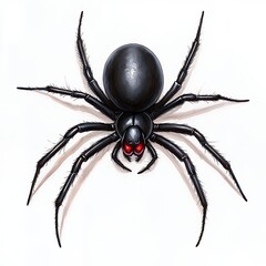 Obraz premium Detailed Black Spider Illustration with Red Eyes on White Background