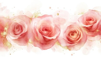 Pink and Gold Watercolor Roses with Glitter Detail