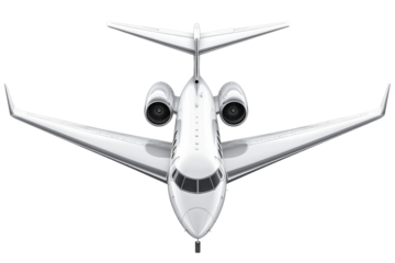 Sleek private jet with transparent background view