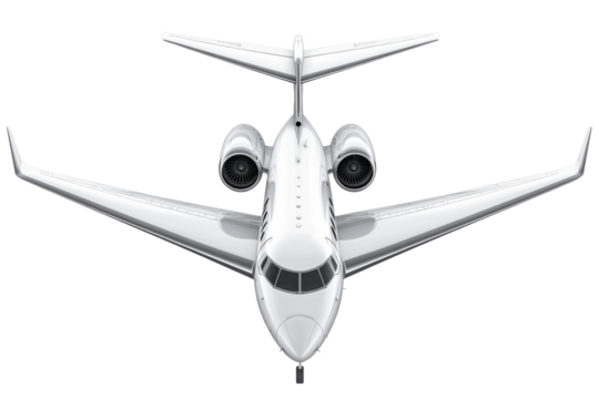 Sleek private jet with transparent background view