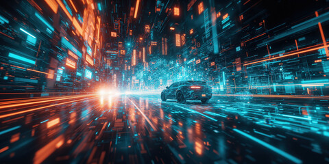 A cutting-edge AI-powered traffic management system that predicts congestion patterns and directs autonomous vehicles in real-time, set against an abstract