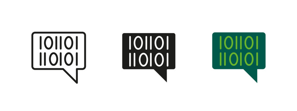 Binary code icon. Digital data message vector illustration. Encrypted communication symbol for cybersecurity, programming, artificial intelligence and secure information exchange.