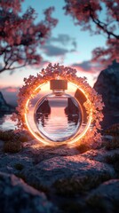 Striking Hexagonal Flask on Lake Island