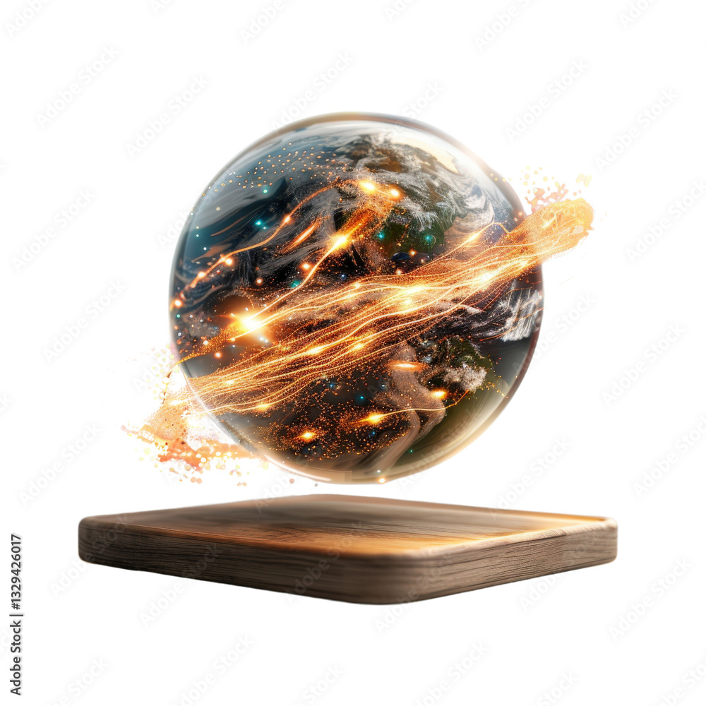 Aufkleber floating globe with dynamic light trails showcasing a futuristic vision of earth in a minimalistic w