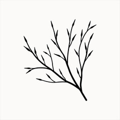 Black and white floral vector illustration with plant silhouettes and nature elements