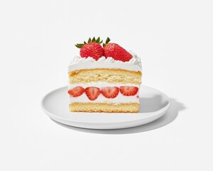 Slice of Strawberry Shortcake on White Plate