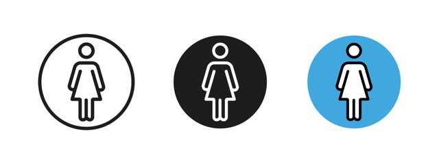 Woman icon. Female restroom sign vector illustration for public toilets, gender-specific facilities and accessibility indications. Commonly used on doors in bathrooms and WC areas.