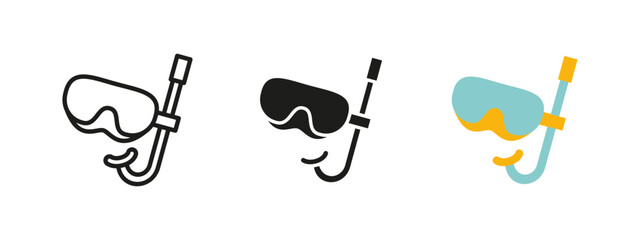 Snorkel icon. Diving mask with breathing tube vector illustration. Essential underwater equipment for swimming, scuba and ocean exploration. Ideal for tourism, adventure and marine activities.
