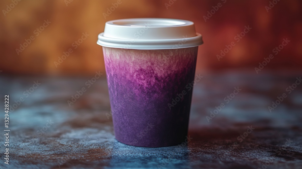 Aufkleber A coffee cup adorned with a striking gradient color design is placed on a textured surface. The warm hues seamlessly blend together, creating an inviting and artistic display.