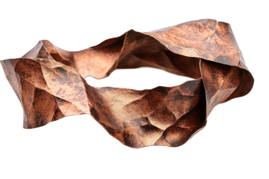 Textured copper ribbon on clear background