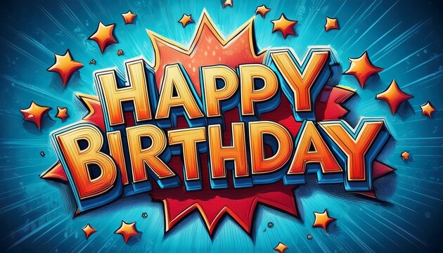 Happy Birthday Design. Retro Pop Art im Comic-Stil.