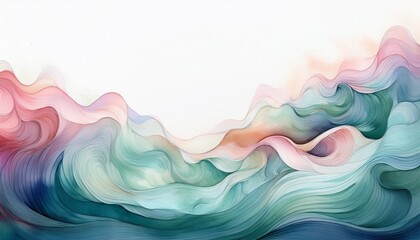 Obraz premium Subtle watercolor waves softly touching frame edges on a clean white background, creating an elegant and delicate border