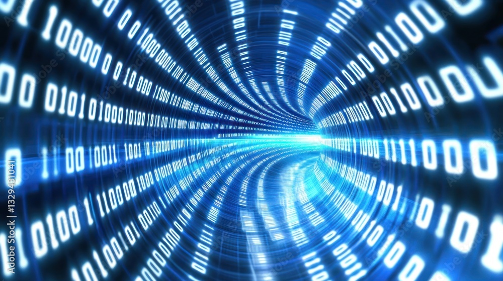 Poster abstract binary tunnel, digital data stream, technological future, background for futuristic concept