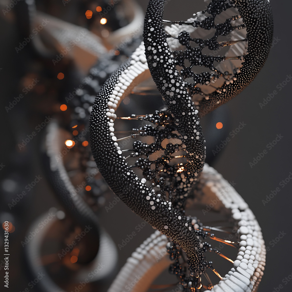 Aufkleber abstract dna structure with glowing particles in dark background