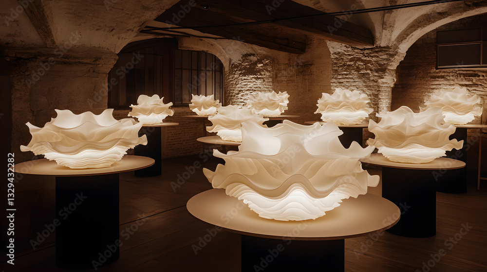Poster contemporary art space featuring a room filled with various lights creating a dynamic and inviting a