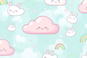 Cute bunny clouds. Cute figures in the sky. Cute pattern graphic material. Pattern asset. Sky designed with clouds. Animal, rabbit pattern.