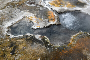 Drone view at Orakei Korako Geothermal Park in New Zealand