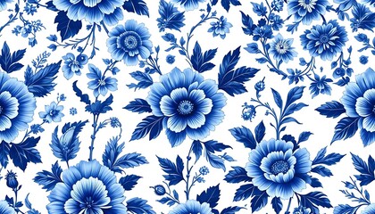 Vintage blue floral pattern seamless vector tile