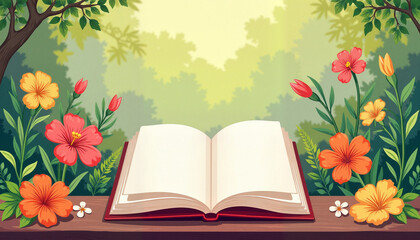 Botanical calendar illustration in vibrant garden, seasonal inspiration