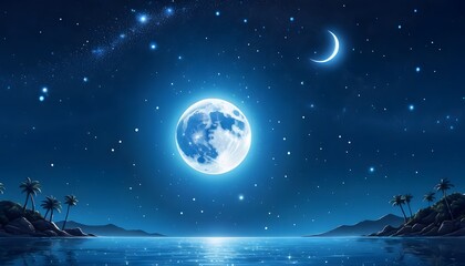 Naklejka premium Enchanting night sky over a serene ocean landscape