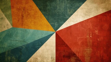 Abstract Geometric Vintage Art: Retro Color Palette Design with Textured Triangles