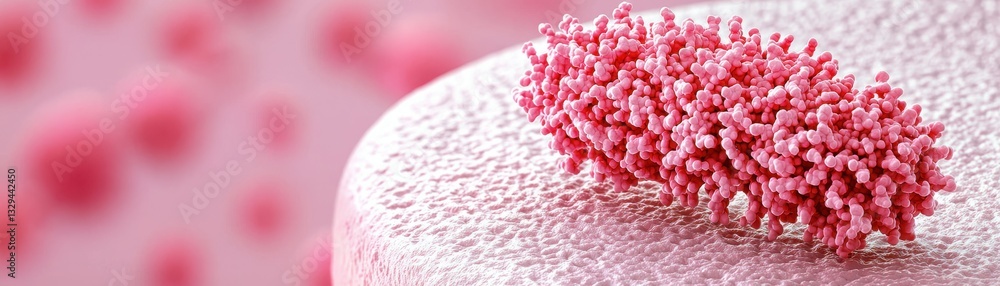 Poster pink virus structure on a textured surface against a soft background.