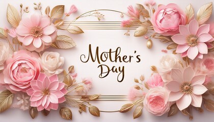Pastel pink floral frame with “Mother’s Day” elegantly written in cursive gold lettering, creating a soft, elegant, and heartfelt design.
