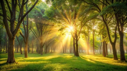 Fototapeta premium Soft Warm Light Filtered through Trees, background, outdoor, background, outdoor, foliage, natural, serene, filter, colors