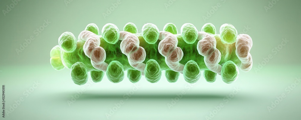 Poster microscopic view of a green and white cellular structure.