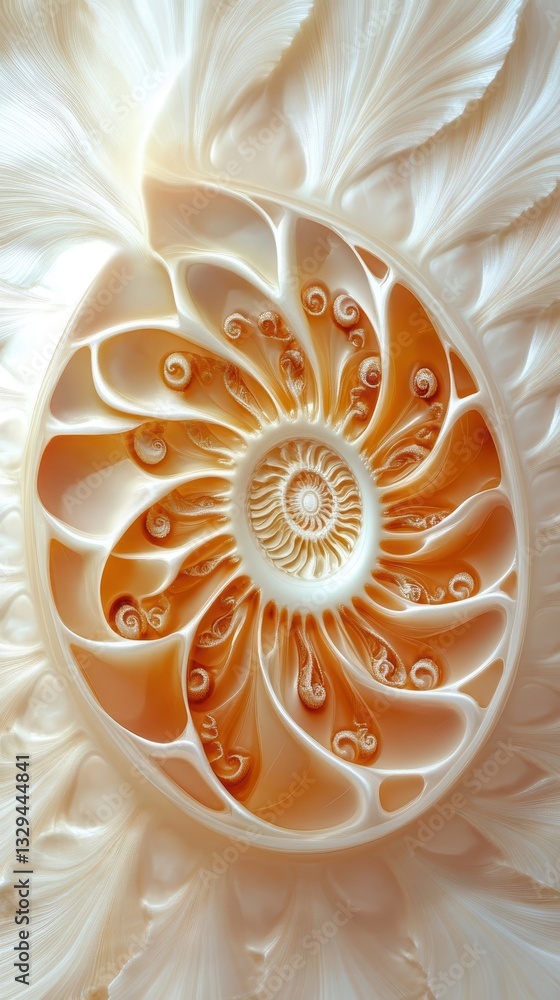Poster a beautiful cross section of a nautilus shell showing patterns
