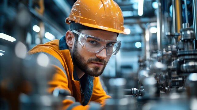 Industrial engineer calibrating complex machinery in factory - Powered by Adobe