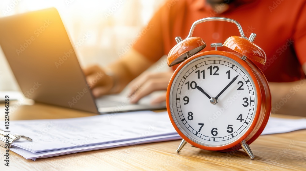 Poster vintage alarm clock representing time management and productivity in a modern workspace environment