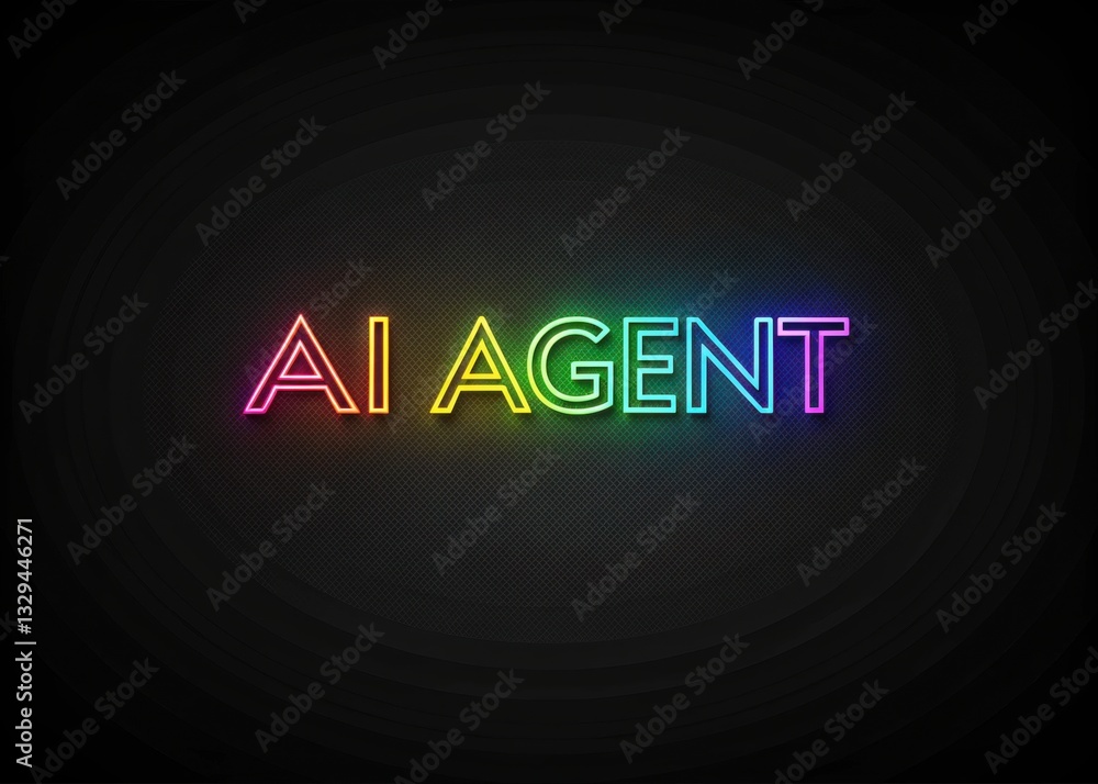 Poster ai agentic. colorful neon text displaying 