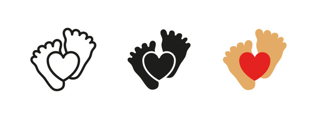 Baby feet love icon. Newborn affection symbol. Baby feet vector illustration. Heart and love pictogram. Family and parenthood concept. Tenderness and care sign.