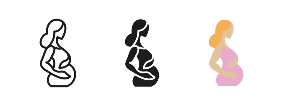 Pregnant woman icon. Pregnancy and motherhood symbol. Expecting mother vector illustration. Maternity pictogram. Female health and parenthood concept. Future family and fertility sign.