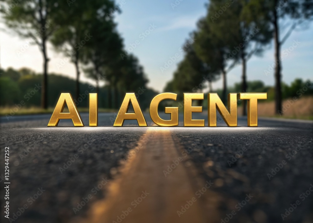 Poster ai agentic. golden text 