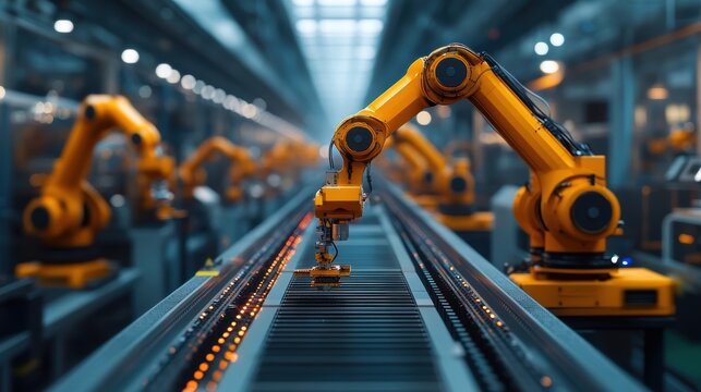 Modern automated factory with digital equipment and robots
