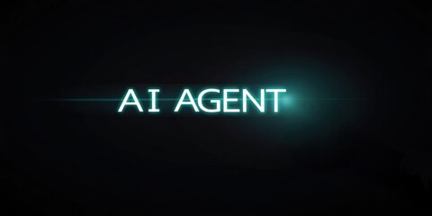 AI Agentic. AI Agent text glowing on a dark background, suggesting technology and innovation.