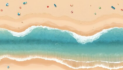Serene coastal scene with turquoise waves and sandy shore