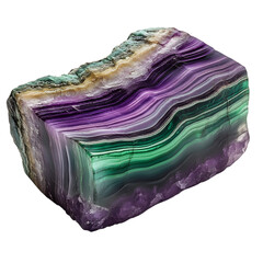 A Polished Chunk of Fluorite with Vibrant Green and Purple Isolated on Transparent Background