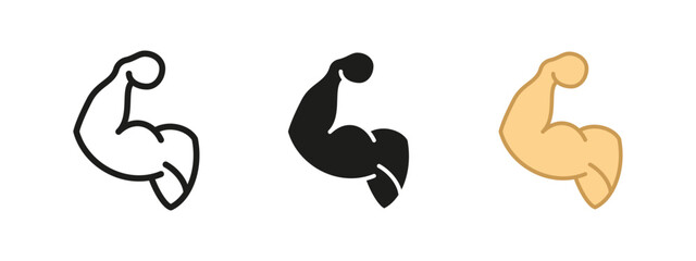 Muscle arm icon. Flexed biceps vector illustration. Strength and fitness symbol representing power, bodybuilding and athletic training for a healthy lifestyle.