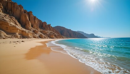 beach and sea remote Pristine Coastline with Unique Sandstone Formations