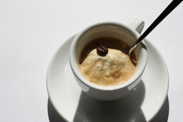 Affogato. Caffeine Drinks. Strong Fresh Espresso Shot with Vanilla Ice Cream. 

