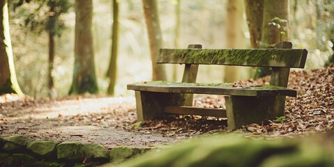 Wooden Bench in Forest